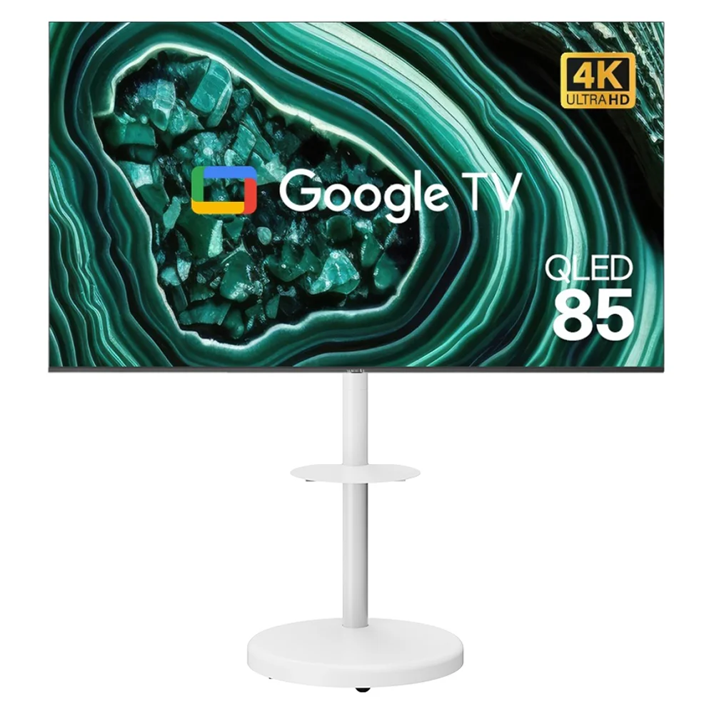 와이드뷰 4K UHD QLED 구글스마트 TV + 이동식 스탠드 화이트