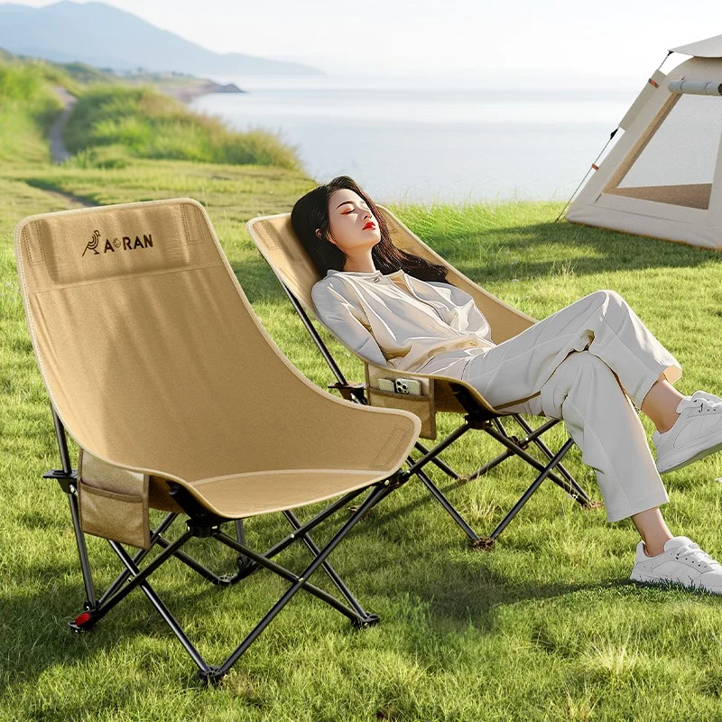 AORAN 각도조절 경량 접이식 캠핑 의자 세트, 2개, 카키색