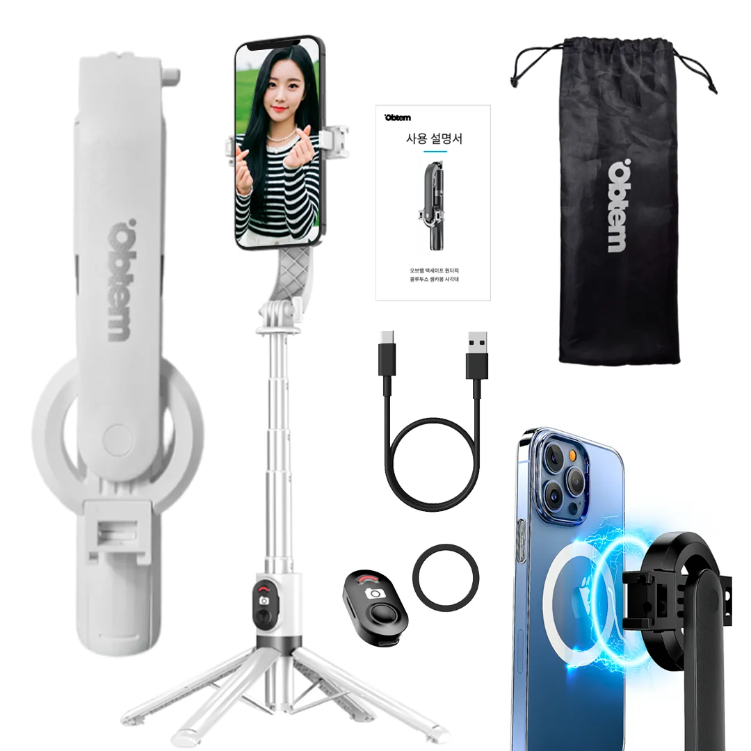 오브템 140cm 맥세이프 사각 지지 초경량 원터치 블루투스 셀카봉 삼각