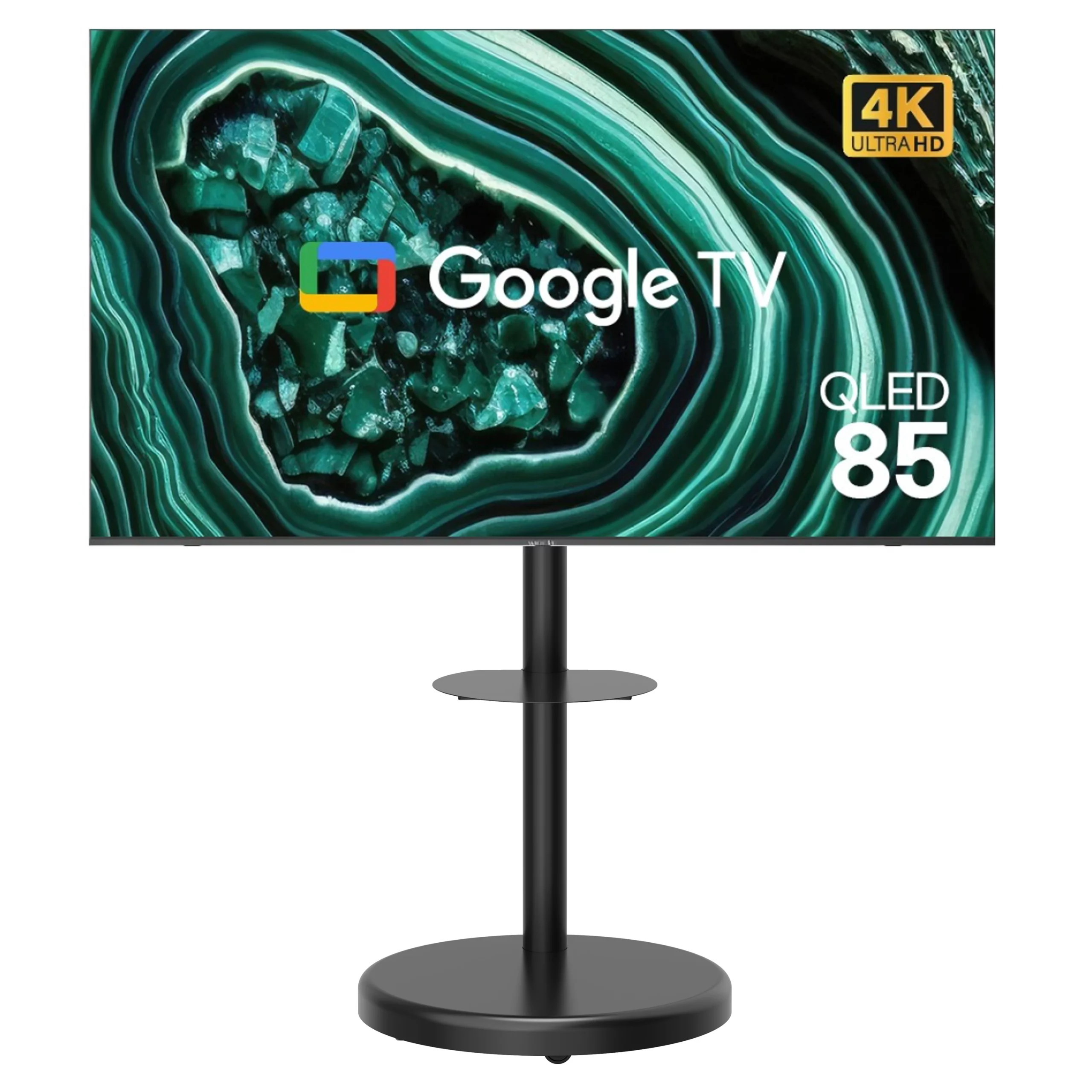 와이드뷰 4K UHD QLED 구글스마트 TV + 이동식 스탠드 블랙 삼