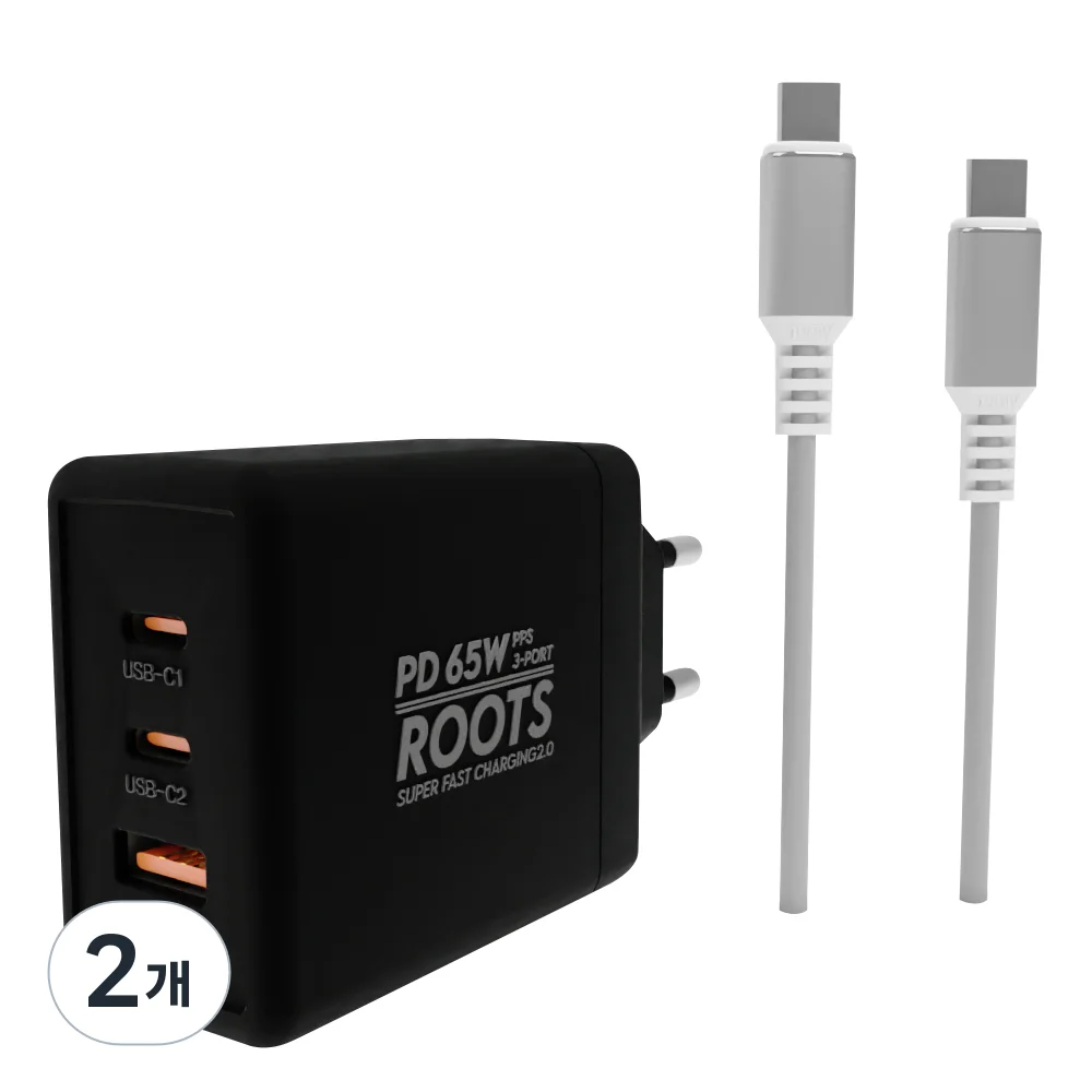 루츠 국내생산 초고속 멀티 충전기 C타입 3포트 PD 65W PPS +