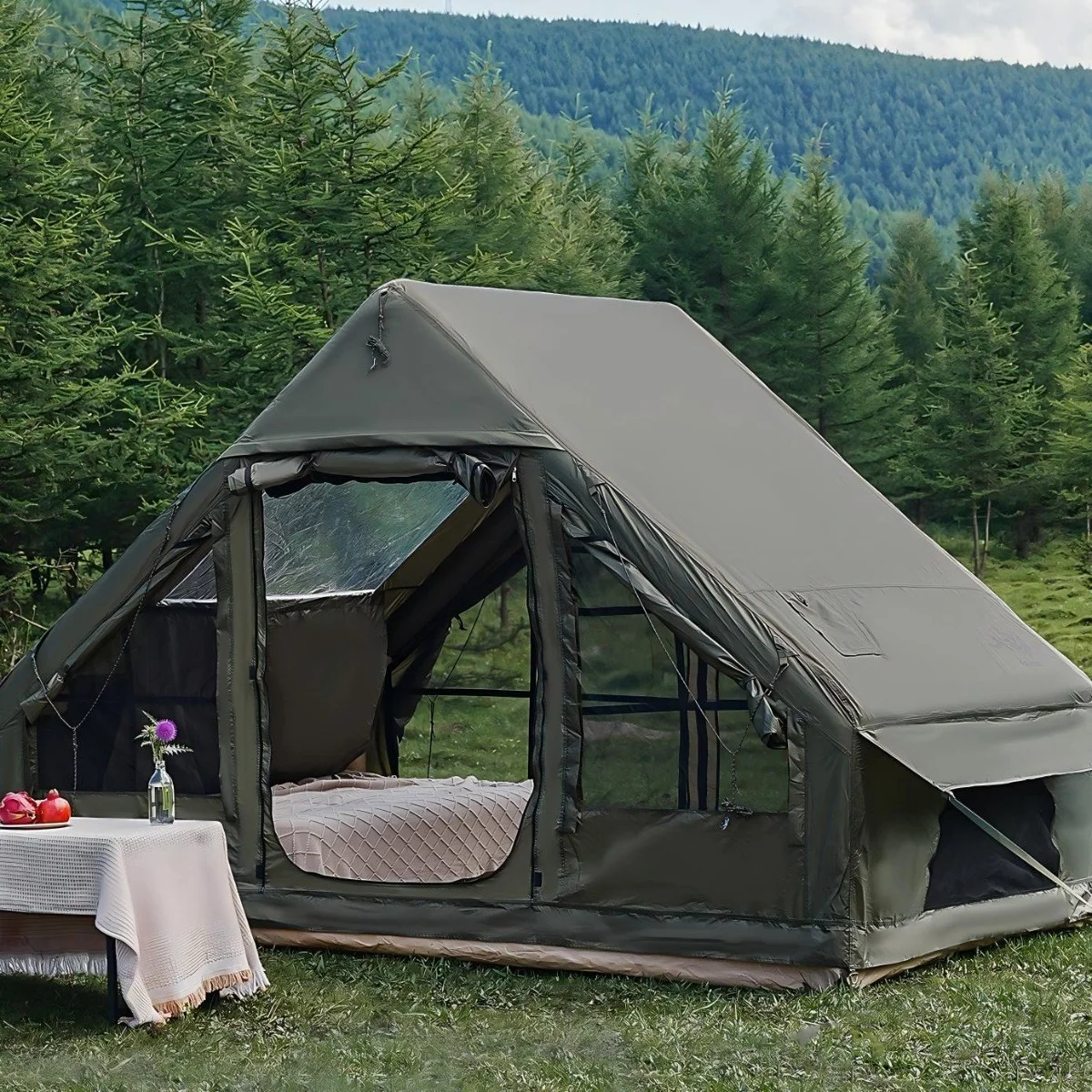 4-8인용 인플레이터블 캠핑 텐트 - 퀵설치 에어텐트, 4계절 방수 휴대
