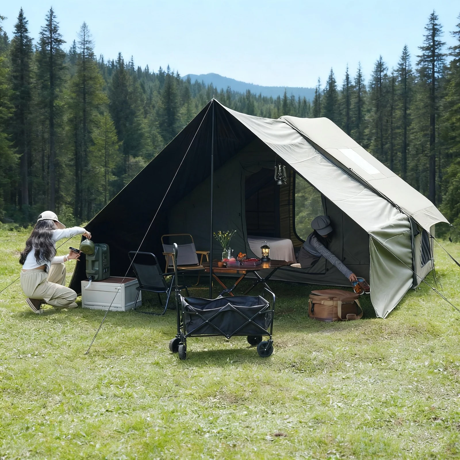 에어 텐트 패밀리 럭셔리 에어 캠핑 텐트 야외 캠핑 에어 텐트, 7-8인
