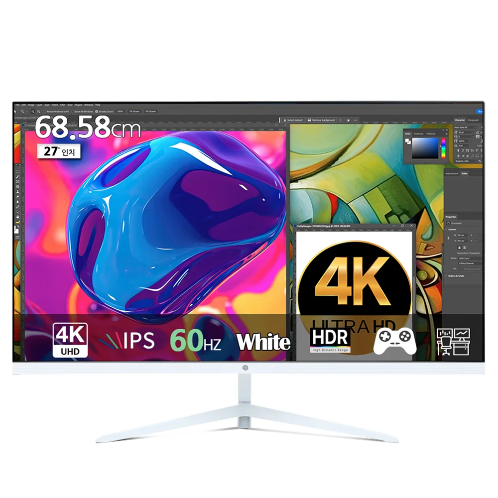 픽셀아트 4K UHD 60Hz IPS 일반 모니터 화이트, 68.58cm